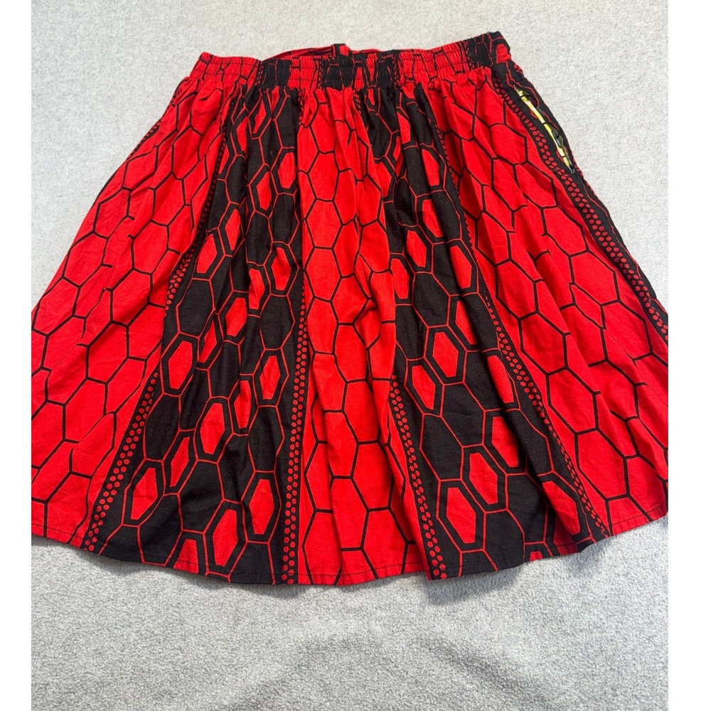 Red Black Tribal Print Midi Skirt Plus Size Elastic Waist Boho Handmade Style - Picture 8 of 8